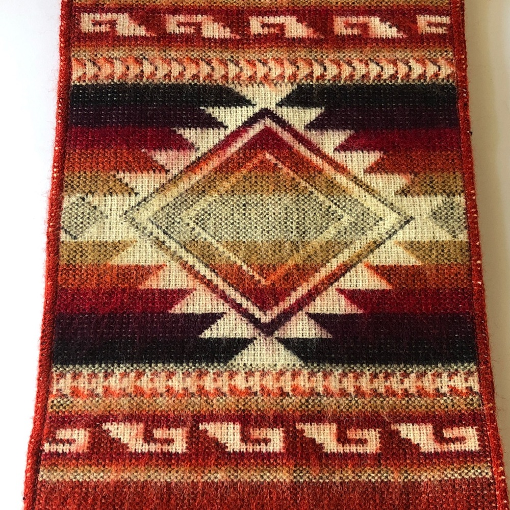 Vintage Southwestern Woven Fringe Scarf Rust 72” x 7.5” Boho Geometric - Picture 2 of 6